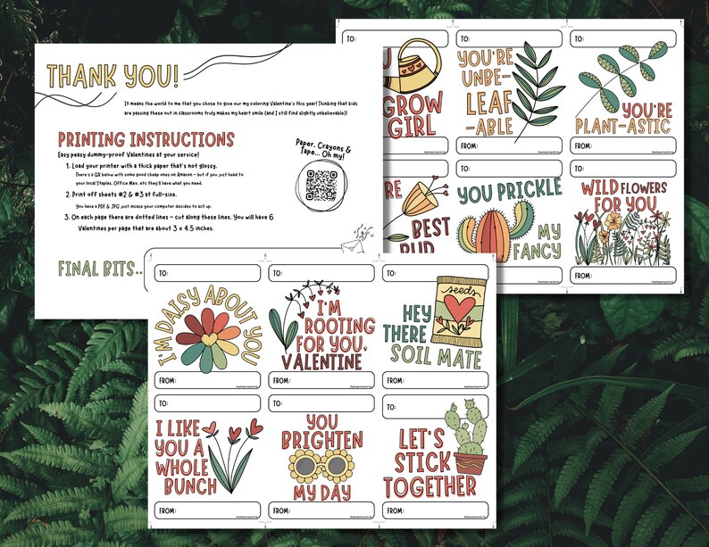 K&ouml;nnte beinhalten: Druckbare Valentinstagskarten mit Gartenmotiv. Die Karten zeigen farbenfrohe Illustrationen von Blumen, Pflanzen und Gartenger&auml;ten. Der Text auf den Karten enth&auml;lt S&auml;tze wie "Ich bin f&uuml;r dich da, Valentinstag" und "Du erhellst meinen Tag".