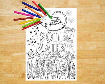 SOIL MATES Herunterladbare Malseite für Kinder - Pflanzen- und Garten-Thema Malseite Druckbares Wortspiel zum Valentinstag