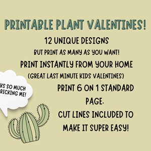 K&ouml;nnte beinhalten: Druckbare Valentinstagskarten mit 12 einzigartigen Kaktus-Designs. Der Text lautet "Druckbare Pflanzen-Valentinstage! 12 einzigartige Designs Aber drucken Sie so viele Sie wollen! Drucken Sie sofort von zu Hause aus (Tolle Valentinstage f&uuml;r Kinder in letzter Minute) Drucken Sie 6 auf 1 Standardseite. Schnittlinien sind enthalten, um es super einfach zu machen!" und "Vielen Dank, dass du mich gestochen hast!"