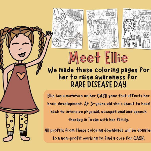 Rare Disease Day Coloring Printables - 100% Profits Donated - Raise Awareness, CASK, Care About Rare Coloring Digital Downloads