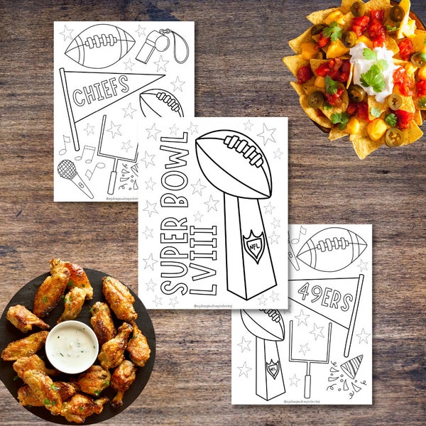 Superbowl LVIII Coloring Pages | Super Bowl Printable coloring | Chiefs Coloring Pages | 49ers Downloadable | Kids Superbowl Activity