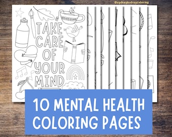 Páginas para colorear sobre salud mental - 10 actividades de cuidado personal e imprimibles para colorear para niños y adultos - PDF de concientización sobre la salud mental
