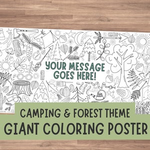 GIANT Personalized Camping Theme Coloring Poster - Huge Coloring Banner for Outdoor, Woodland or Tree Theme Parties and Events