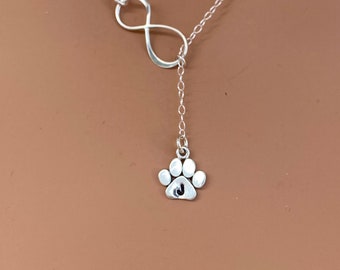 Pet Parent's Treasure: Enamel Paw Print Necklace, Small Paw Pwint with Infinity Love Necklace, Pet Lover Gift, Paw Pwint Jewelry