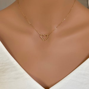 Gold Heart Necklace, Open Heart Necklace, Sterling silver Heart Necklace, Hammered heart necklace, Off Center Heart Cut Out Necklace