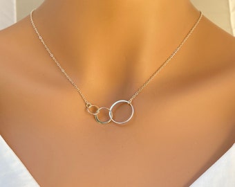 Three Circle Gold Fill/Sterling Silver Necklace, Triple Interlocking Necklace, Three Generation Necklace, Infinity Circle, Eternity Circle