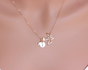 14k Gold Fill / Sterling Silver - Initial Bird with Tiny Cross Necklace, Dove Initial Necklace, Confirmation Gifts for her, Mother Day Gift