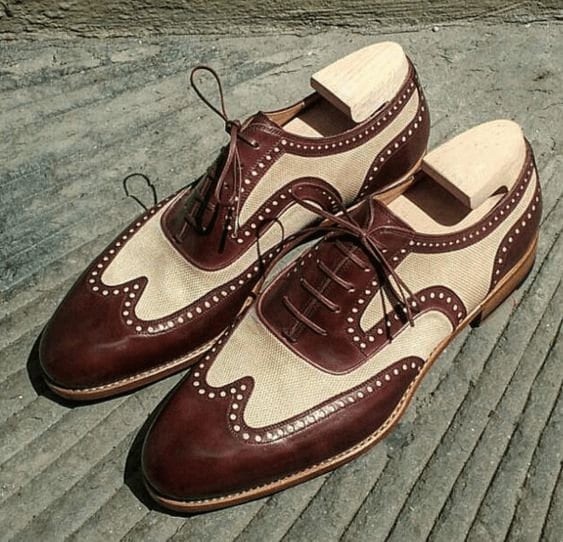 Bespoke Handmade Cream Suede and Burgundy Oxford Leather Shoe, Men ...