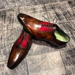 Red Sole Men Derby Shoes Brown Black Lace-up Round Toe Wedding