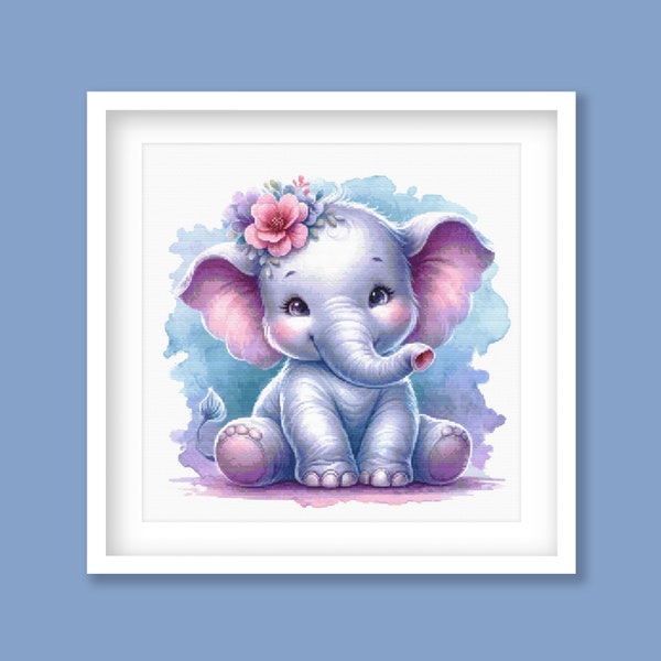 Baby Elephant Cross Stitch Pattern. Cute Watercolor Elephant Cross-Stitch Pattern. A perfect handmade nursery gift. Instant Download