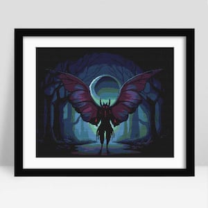 Mothman Cross Stitch Pattern, Moth Man Prophecies, Gothic Embroidery, Instant PDF Download