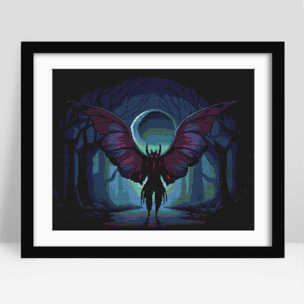 Mothman Cross Stitch Pattern, Moth Man Prophecies, Instant Download