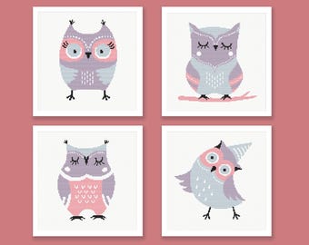 Children's Room Cross Stitch Collection, Nursery Decor Cross-Stitch Pattern, Owl Cross Stitch Pattern, Instant PDF Download