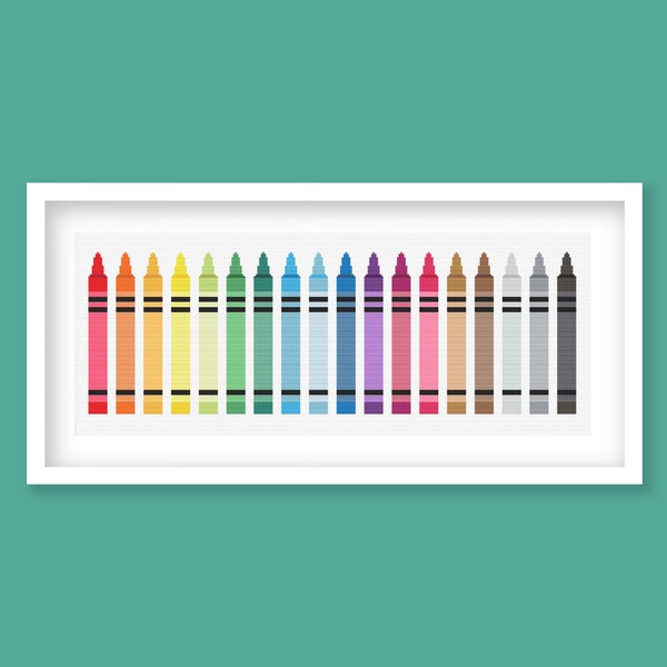 Crayon Cross Stitch Pattern, Easy Teacher Cross Stitch Pattern, Classroom and Children's Room Decor. (Digital Download)