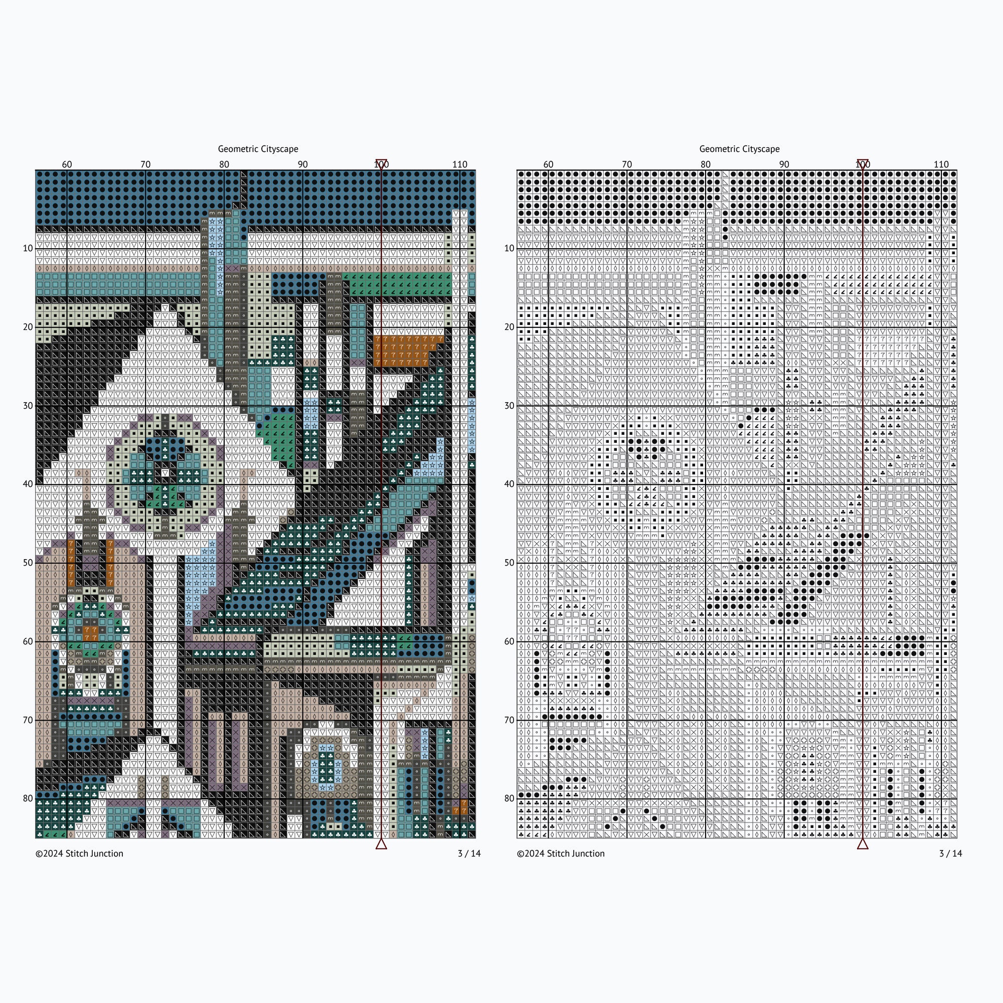Geometric City Cross Stitch Pattern - Modern Village Architecture ...