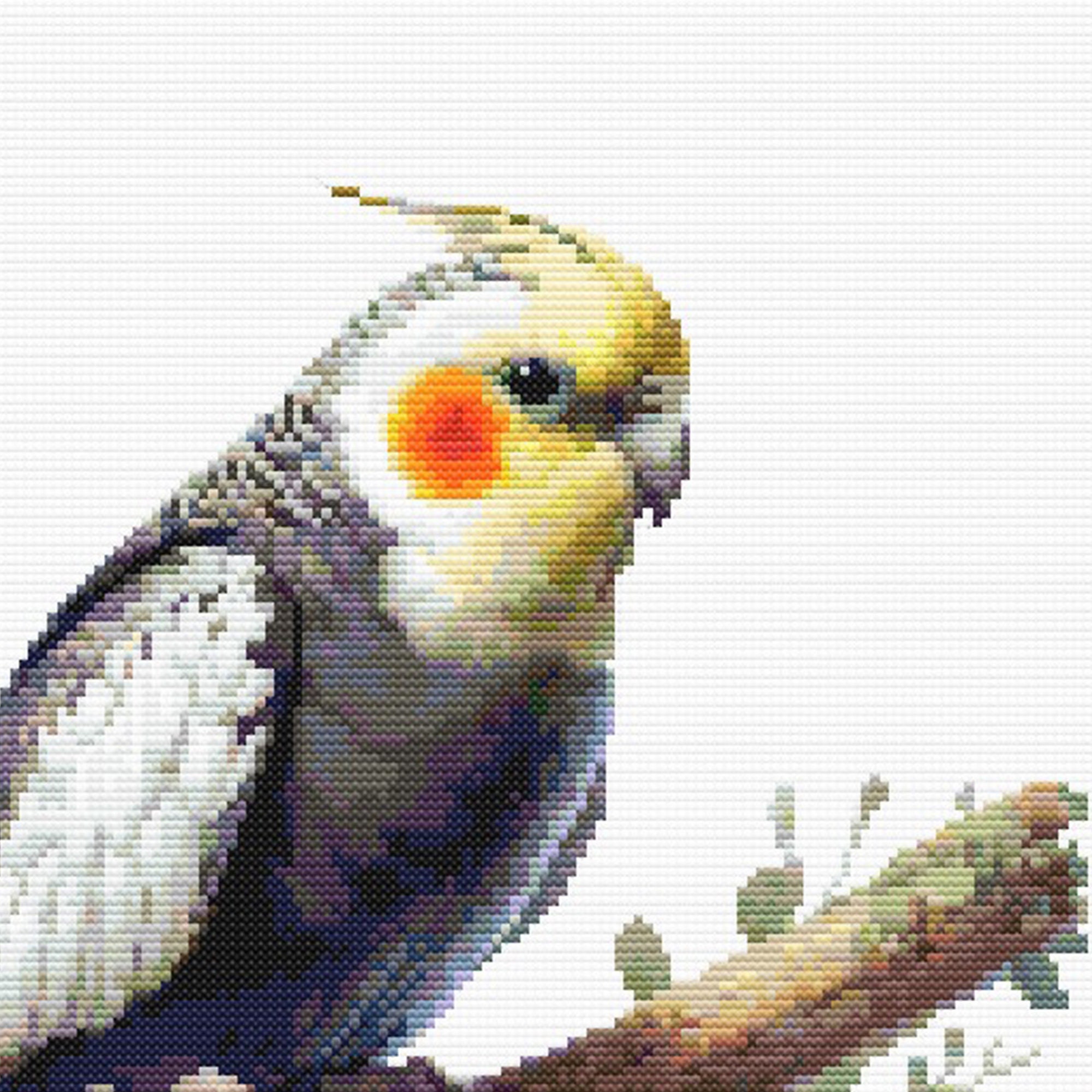 オカメインコのクロスステッチパターン - リアルな鳥の刺繍デザイン