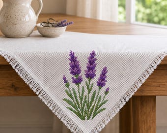 Lavender Corner Cross Stitch Pattern, 45 Degree Floral Design for Napkins & Table Linens (Digital Download)