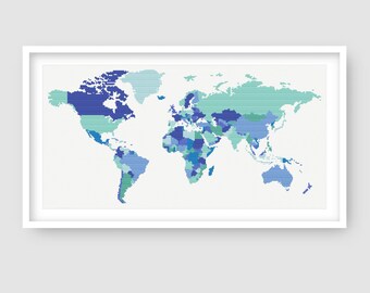 Beginner-Friendly World Map Cross Stitch Pattern - Earth's Nations Design, Instant PDF Download, Perfect for Home & Classroom Decor