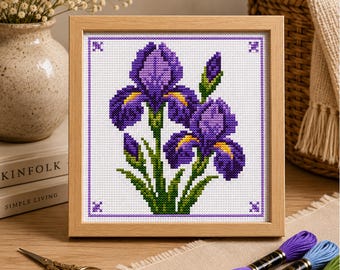 Purple Iris Cross Stitch Pattern – Elegant Floral Embroidery Design (Digital Download)