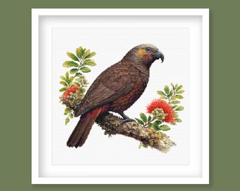 New Zealand Kaka Cross Stitch Pattern PDF – Native NZ Bird Embroidery Chart – Wildlife Bird Cross Stitch – Nature Stitching Design