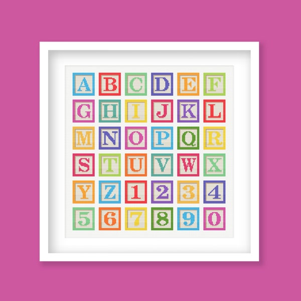 Alphabet Block Letters Cross Stitch Pattern, Alphabet Letter Set, Children's Nursery or Classroom Cross Stitch Pattern, Instant Download
