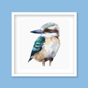 May include: A framed illustration of a blue and brown Kookaburra bird with a white background.