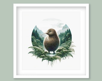 Kiwi Cross Stitch Pattern. New Zealand Bird Cross-Stitch Pattern. Native bird of NZ in Watercolor Tones. Digital Download
