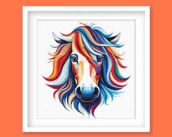 Colorful Horse Cross Stitch Pattern, Pony Cross Stitch Downloadable Pattern