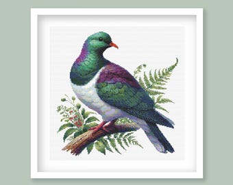 New Zealand Native Kererū Cross Stitch Pattern, NZ Wood Pigeon Embroidery, New Zealand Native Bird Cross Stitch Pattern, Instant Download.