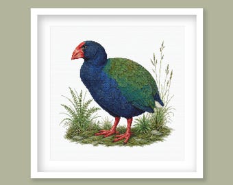 Takahē Cross Stitch Pattern, New Zealand Native Bird Embroidery Design. (Digital Download)