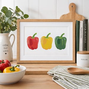 Bell Pepper Cross Stitch Pattern, Vegetable Kitchen Towel Pattern, Food Cross Stitch Design, Kitchen Decor. (Digital Download)