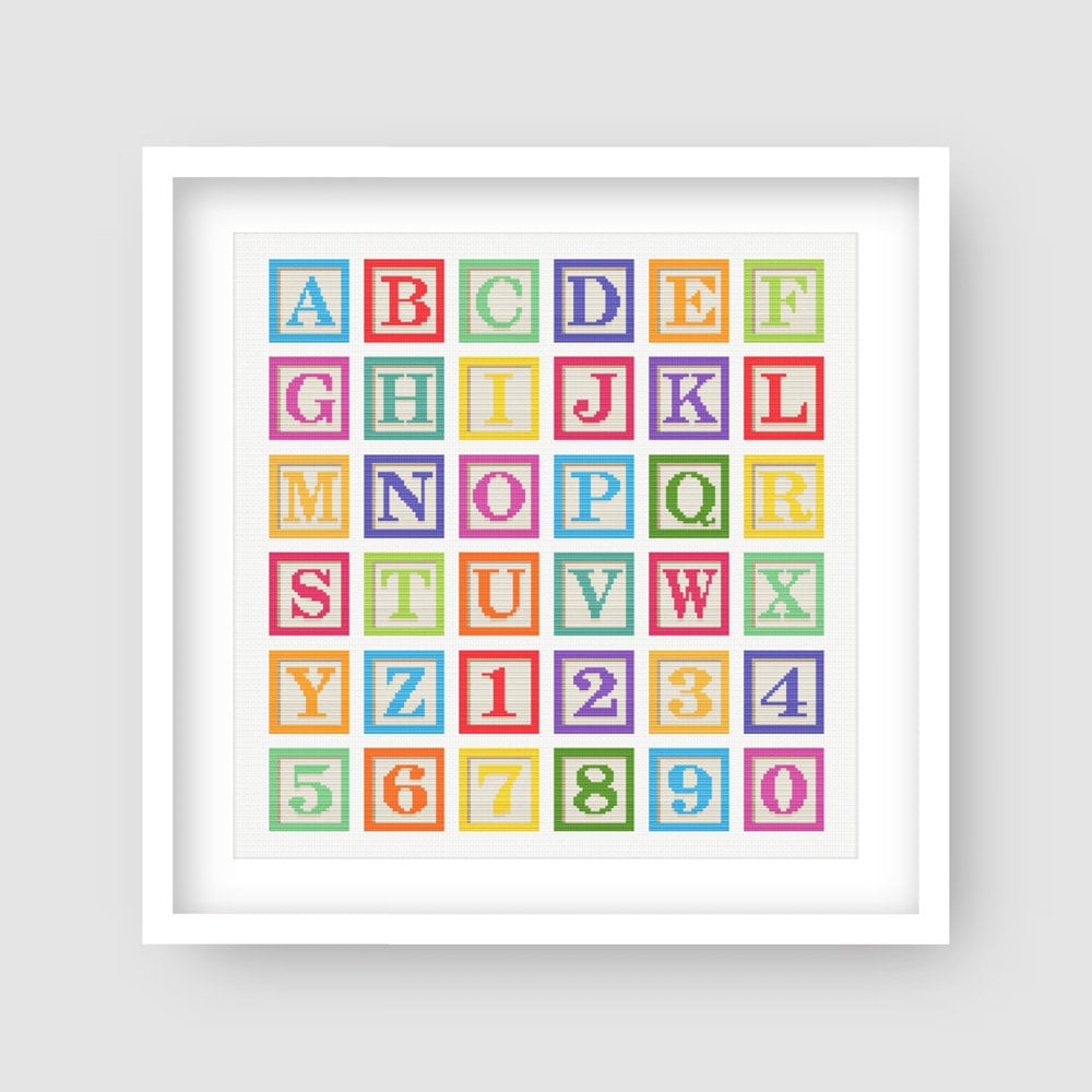 Alphabet Block Letters Cross Stitch Pattern, Alphabet Letter Set