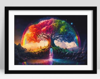 Tree of Life Cross Stitch Pattern, Colourful Tree Embroidery Design, Spiritual Nature Needlework PDF. (Digital Download)