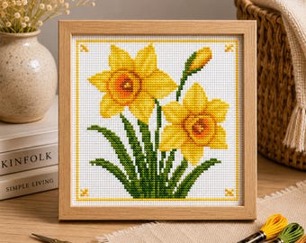 Daffodil Cross Stitch Pattern – Spring Flower Floral Embroidery Chart (Digital Download)