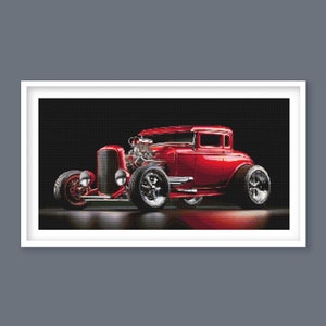Hot Rod Cross Stitch Pattern, Classic Car Cross Stitch, Digital Download