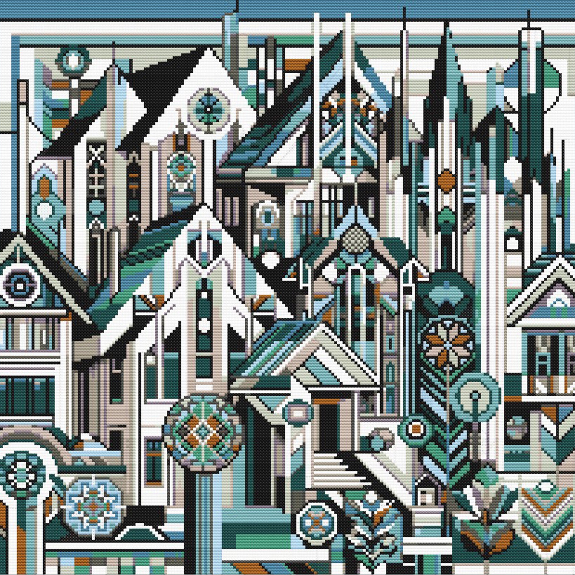 Geometric City Cross Stitch Pattern - Modern Village Architecture ...