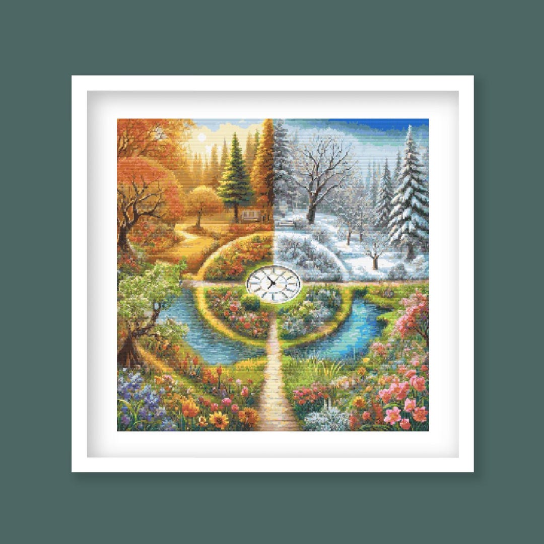 A Stitch in Time Cross Stitch Pattern - Seasonal Garden Landscape, Four ...