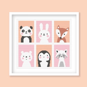 Cute Animal Cross Stitch Pattern Collection - Cute Children's Room Embroidery Decor, Panda, Rabbit, Fox, Penguin - Instant PDF Download