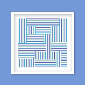 Modern Geometric Stripes Cross Stitch Pattern - Abstract lines in Blue, Green, and Purple, Digital PDF Download.