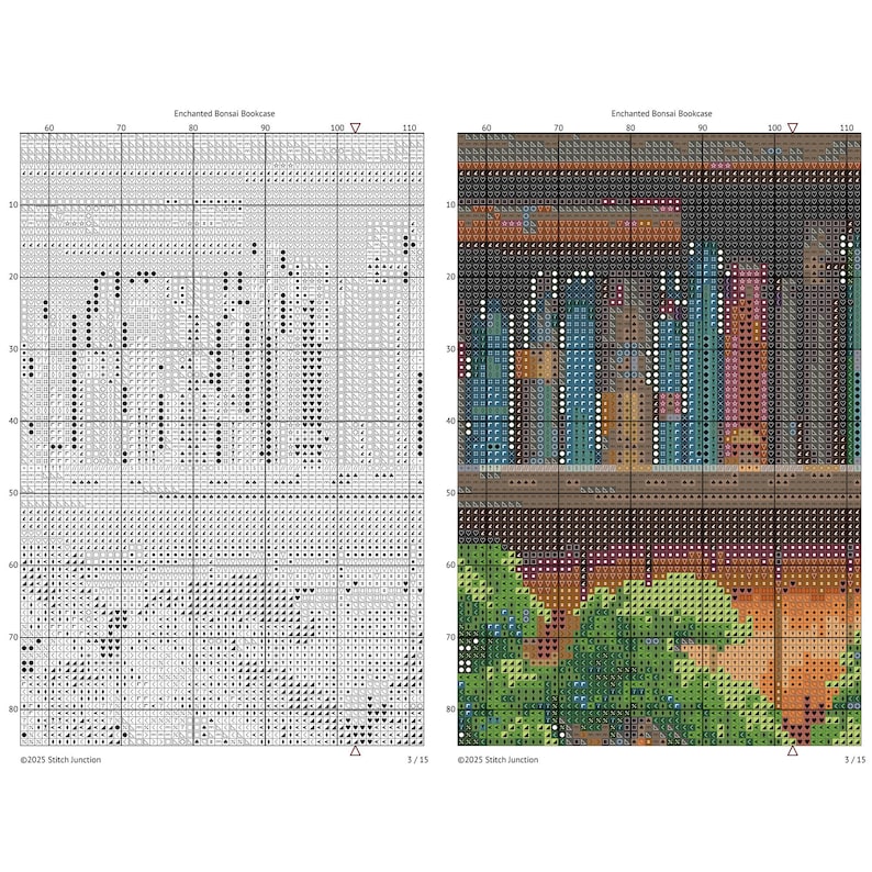 Fantasy Bookshelf Cross Stitch Pattern With Enchanted Waterfall Forest ...