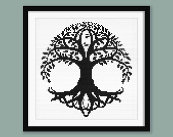 One Color Celtic Tree of Life Cross Stitch Pattern, 100 x 100 Stitches, Instant download Beginner Cross Stitch Pattern.