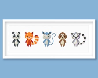 Nursery Cross Stitch Pattern. Cute animal cross-stitch pattern for your child's bedroom wall art, instant digital download.