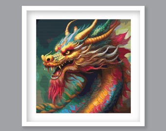 Dragon Cross Stitch Pattern, Ancient Chinese Dragon Cross Stitch, Full Coverage Embroidery. (Digital Download)