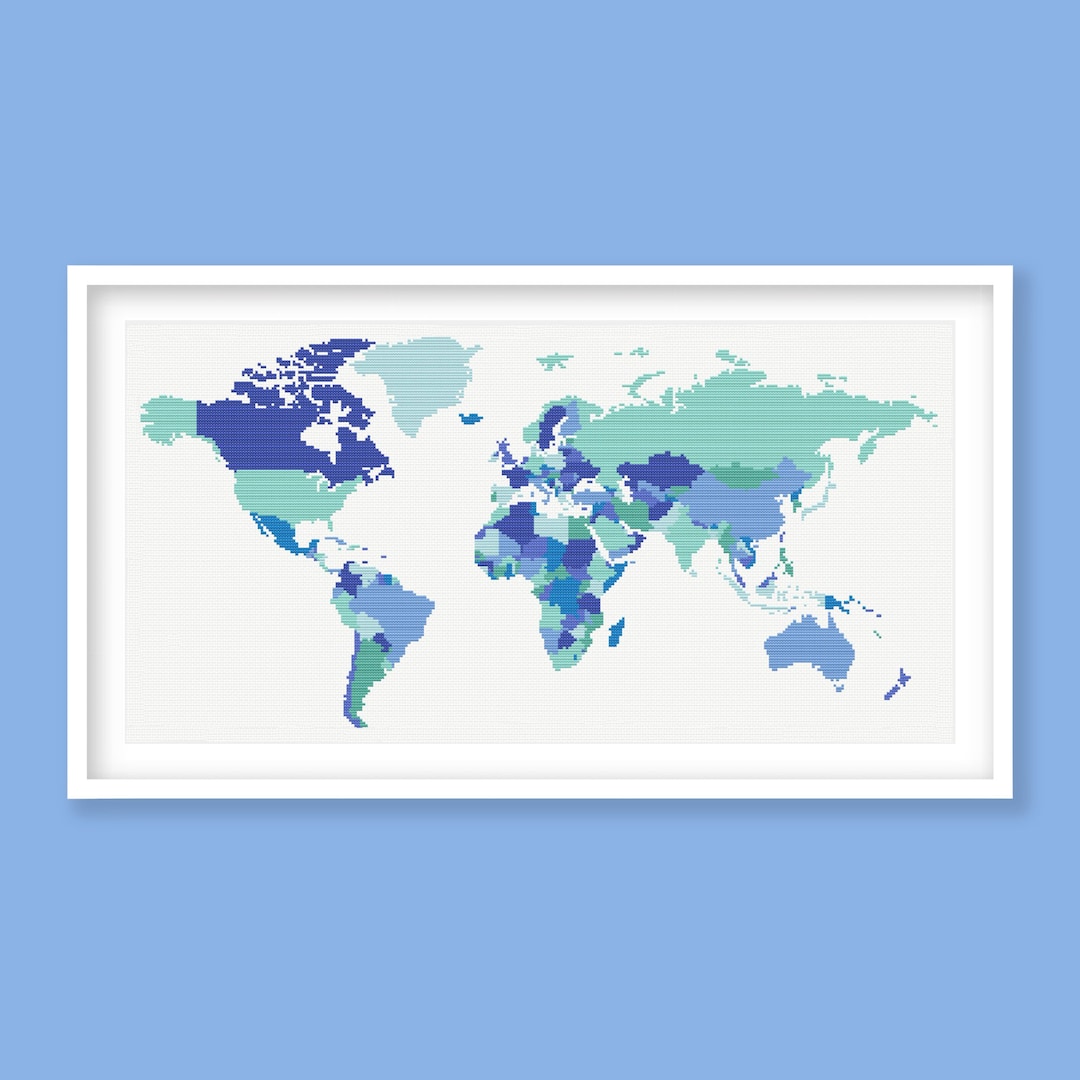 World Map Cross Stitch Pattern - Earth's Nations Design, Perfect for ...