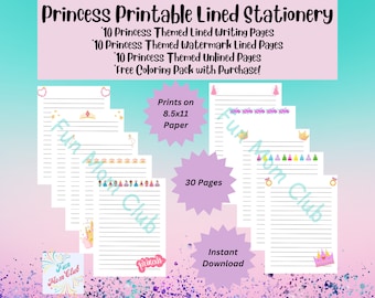 Imprimible princesa papelería regalo para niña princesa regalo de cumpleaños digital forrado papel diario hojas de escritura niña diario princesa dibujo