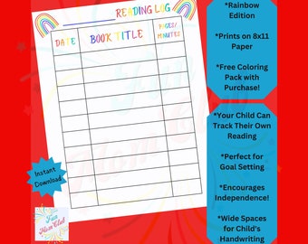 Rainbow Reading Tracker for Kids Printable Reading Log Reading List Book Tracker Child Reading Challenge Kid Summer Reading Log Montessori