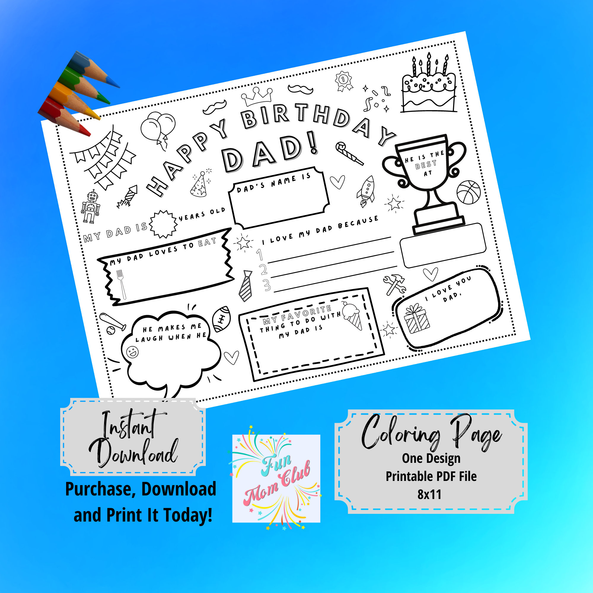 Happy Birthday Dad Coloring Page Printable Dad’s Birthday Gift