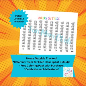 Trucks 100 Hours Outside Tracker for Kids Play Printable Coloring Page Outdoor Challenge for Children Nature Tracker Boy Habit Tracker