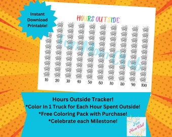 Camiones 100 horas Rastreador exterior para niños Jugar Página para colorear imprimible Desafío al aire libre para niños Rastreador de la naturaleza Rastreador de hábitos para niños