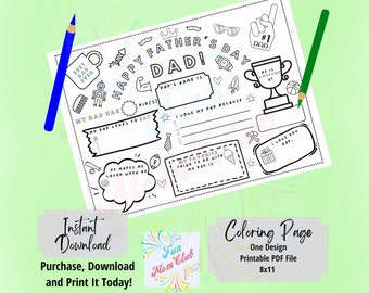 Happy Father's Day Coloring Page Printable Father's Day Gift Printable for Kids All About Dad Fill In Template Father’s Day Activity